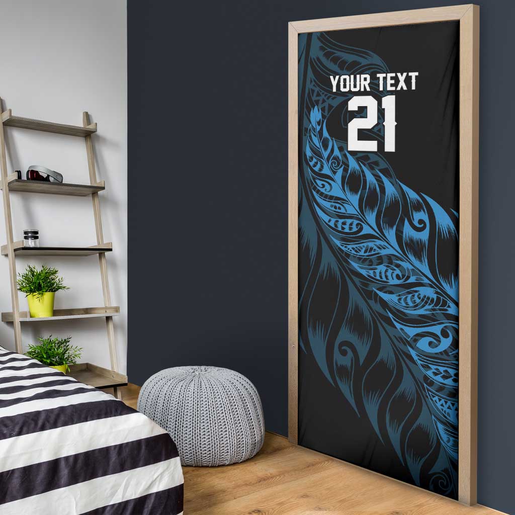 New Zealand Lawn Bowls Custom Door Cover Blue Maori Warrior Tribal Silver Fern - Aussie Hoodie