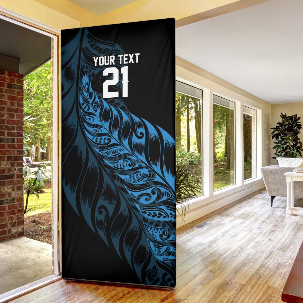New Zealand Lawn Bowls Custom Door Cover Blue Maori Warrior Tribal Silver Fern - Aussie Hoodie
