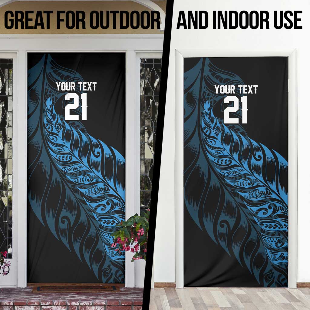 New Zealand Lawn Bowls Custom Door Cover Blue Maori Warrior Tribal Silver Fern - Aussie Hoodie