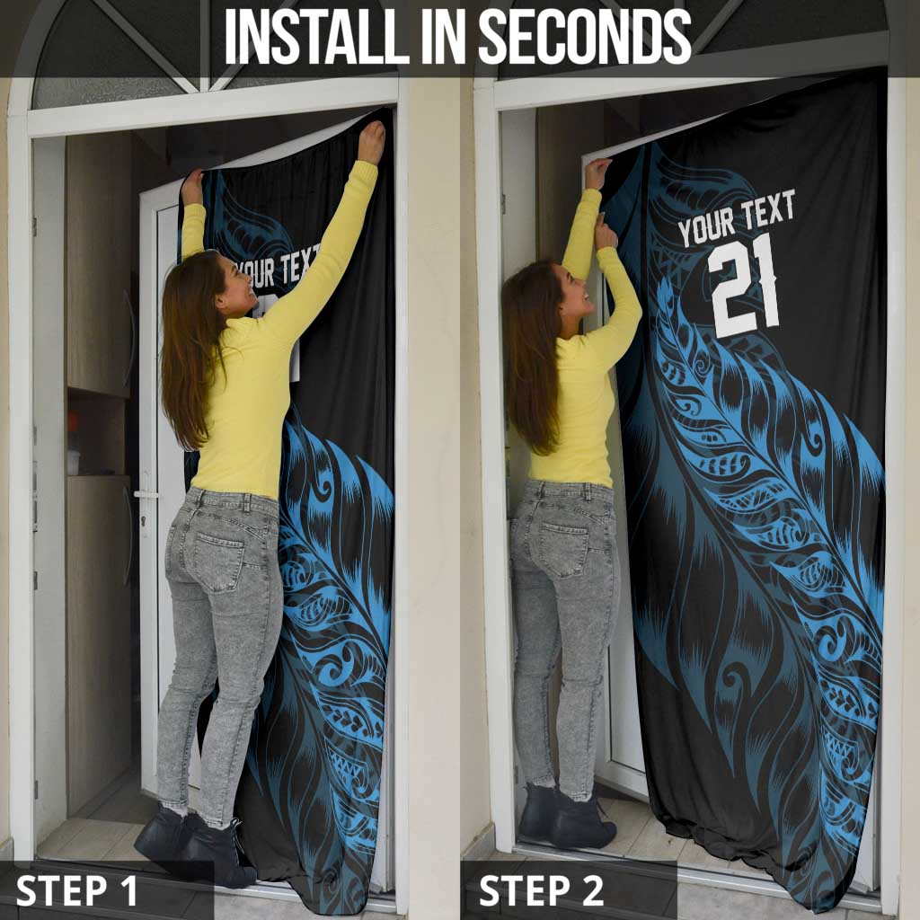 New Zealand Lawn Bowls Custom Door Cover Blue Maori Warrior Tribal Silver Fern - Aussie Hoodie