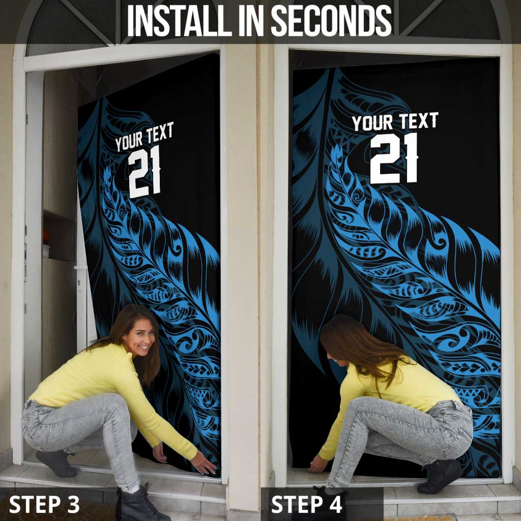 New Zealand Lawn Bowls Custom Door Cover Blue Maori Warrior Tribal Silver Fern - Aussie Hoodie