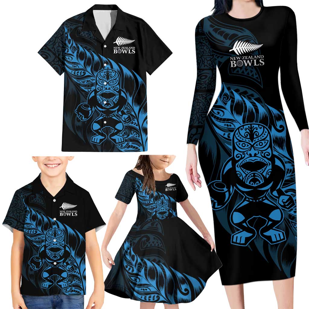 New Zealand Lawn Bowls Custom Family Matching Long Sleeve Bodycon Dress and Hawaiian Shirt Blue Maori Warrior Tribal Silver Fern - Aussie Hoodie