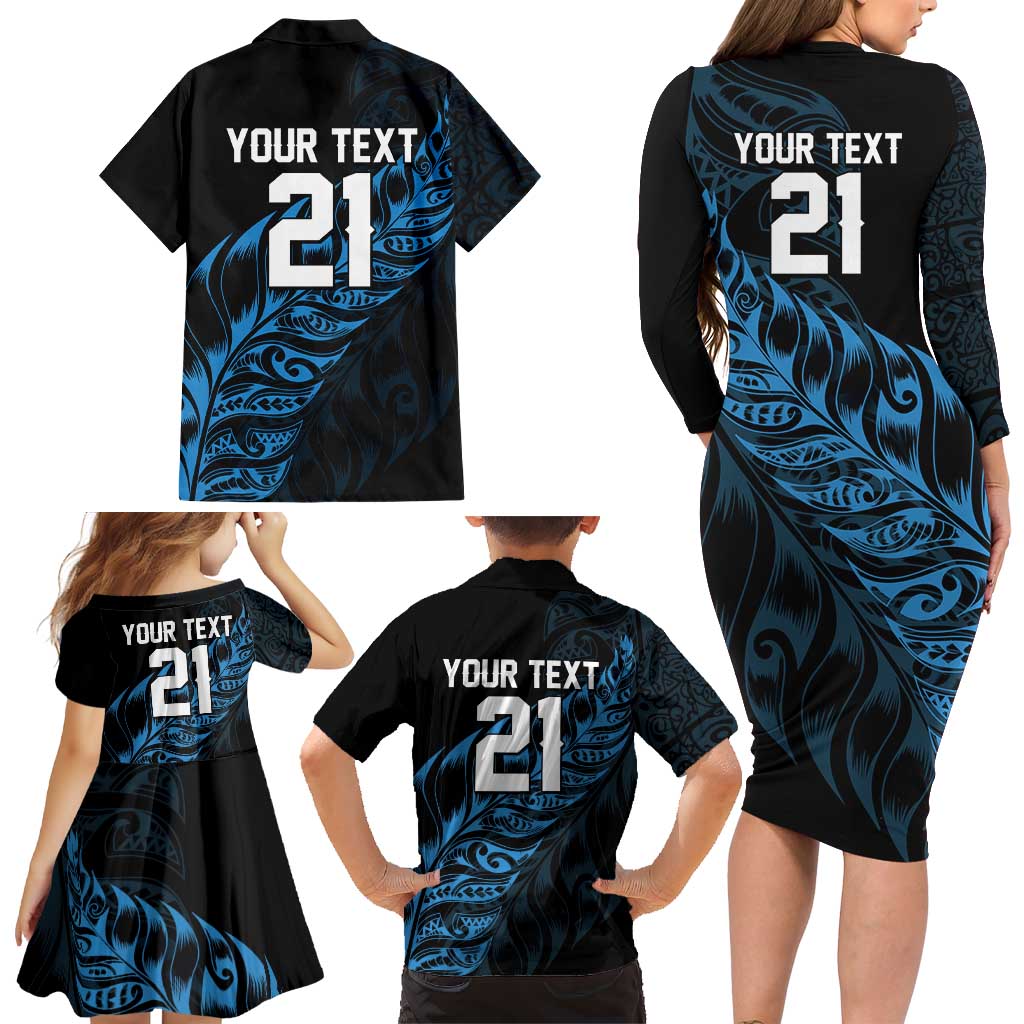 New Zealand Lawn Bowls Custom Family Matching Long Sleeve Bodycon Dress and Hawaiian Shirt Blue Maori Warrior Tribal Silver Fern - Aussie Hoodie