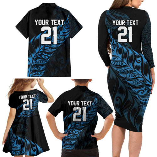 New Zealand Lawn Bowls Custom Family Matching Long Sleeve Bodycon Dress and Hawaiian Shirt Blue Maori Warrior Tribal Silver Fern - Aussie Hoodie