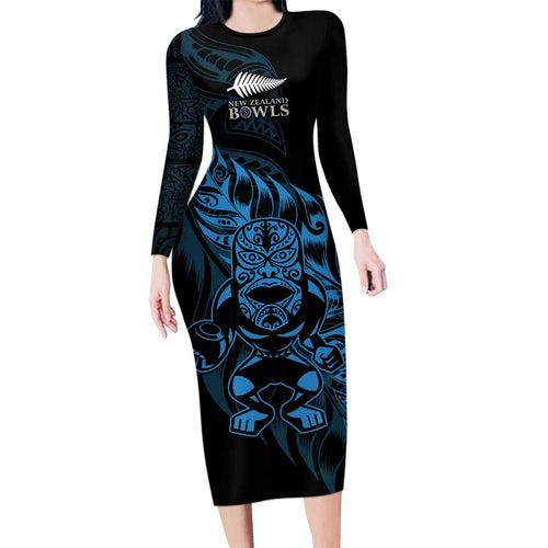 New Zealand Lawn Bowls Custom Family Matching Long Sleeve Bodycon Dress and Hawaiian Shirt Blue Maori Warrior Tribal Silver Fern - Aussie Hoodie