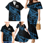 New Zealand Lawn Bowls Custom Family Matching Mermaid Dress and Hawaiian Shirt Blue Maori Warrior Tribal Silver Fern - Aussie Hoodie