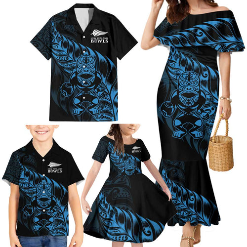 New Zealand Lawn Bowls Custom Family Matching Mermaid Dress and Hawaiian Shirt Blue Maori Warrior Tribal Silver Fern - Aussie Hoodie