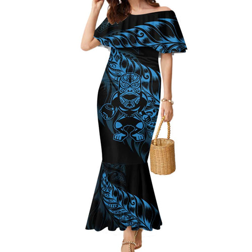 New Zealand Lawn Bowls Custom Family Matching Mermaid Dress and Hawaiian Shirt Blue Maori Warrior Tribal Silver Fern - Aussie Hoodie