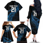 New Zealand Lawn Bowls Custom Family Matching Off The Shoulder Long Sleeve Dress and Hawaiian Shirt Blue Maori Warrior Tribal Silver Fern - Aussie Hoodie