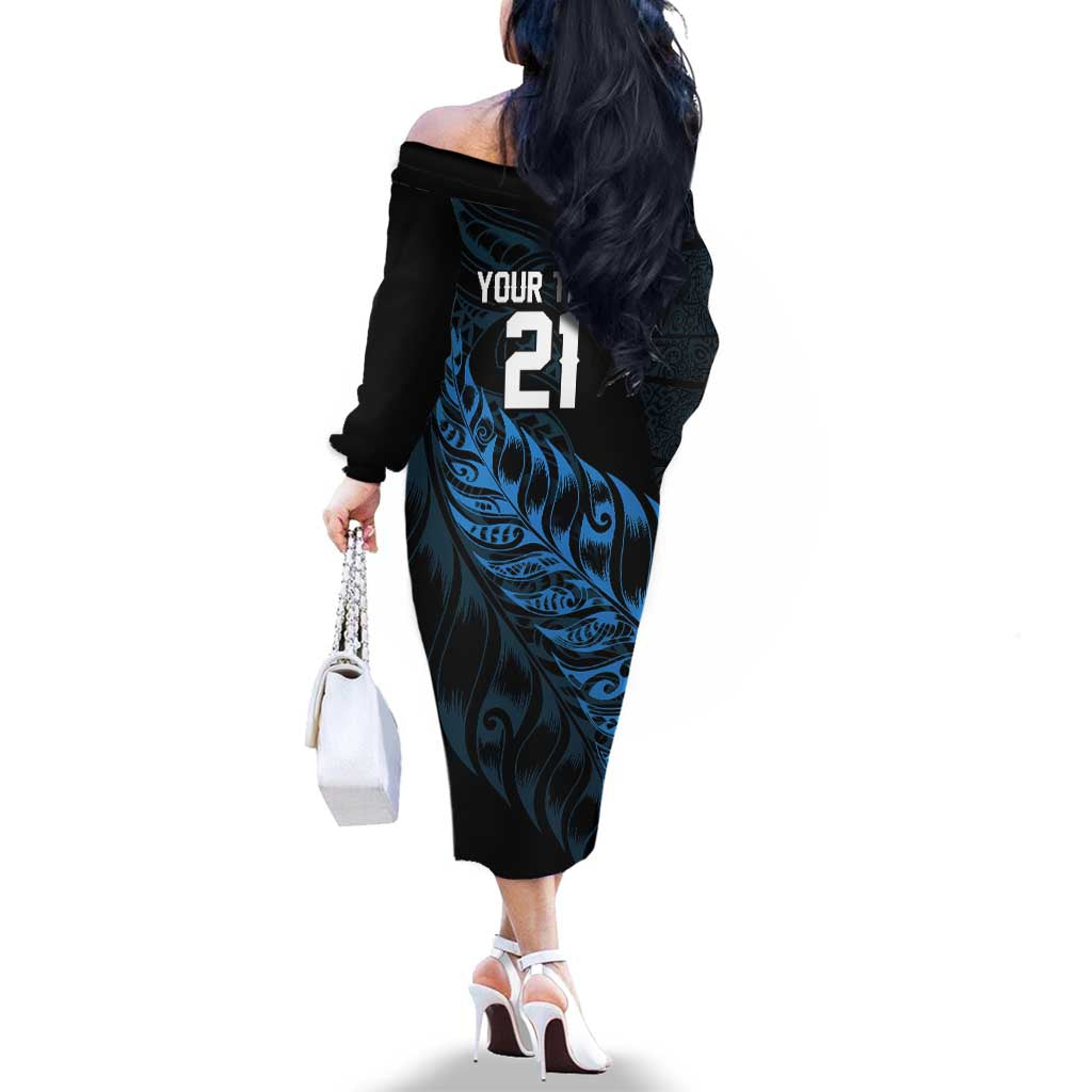 New Zealand Lawn Bowls Custom Family Matching Off The Shoulder Long Sleeve Dress and Hawaiian Shirt Blue Maori Warrior Tribal Silver Fern - Aussie Hoodie