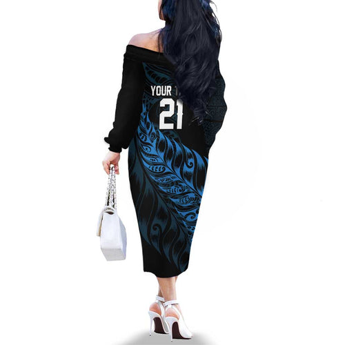 New Zealand Lawn Bowls Custom Family Matching Off The Shoulder Long Sleeve Dress and Hawaiian Shirt Blue Maori Warrior Tribal Silver Fern - Aussie Hoodie