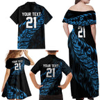 New Zealand Lawn Bowls Custom Family Matching Off Shoulder Maxi Dress and Hawaiian Shirt Blue Maori Warrior Tribal Silver Fern - Aussie Hoodie