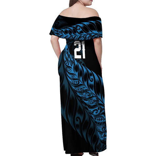 New Zealand Lawn Bowls Custom Family Matching Off Shoulder Maxi Dress and Hawaiian Shirt Blue Maori Warrior Tribal Silver Fern - Aussie Hoodie