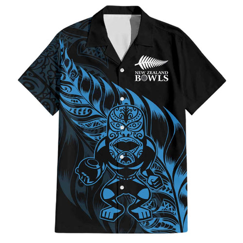 New Zealand Lawn Bowls Custom Family Matching Off Shoulder Short Dress and Hawaiian Shirt Blue Maori Warrior Tribal Silver Fern - Aussie Hoodie