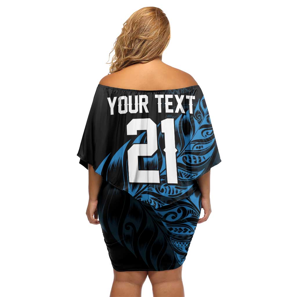 New Zealand Lawn Bowls Custom Family Matching Off Shoulder Short Dress and Hawaiian Shirt Blue Maori Warrior Tribal Silver Fern - Aussie Hoodie