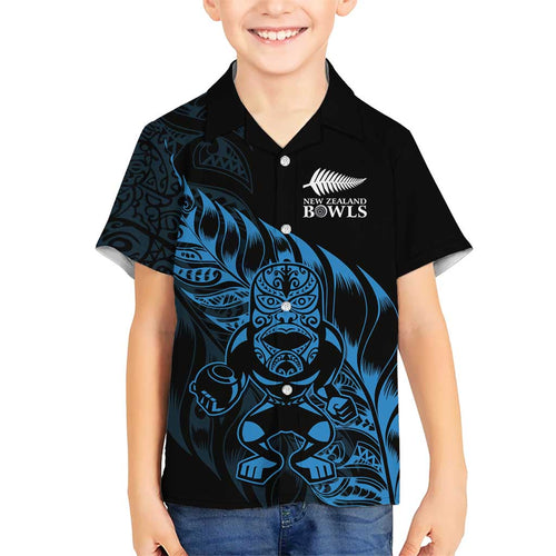 New Zealand Lawn Bowls Custom Family Matching Off Shoulder Short Dress and Hawaiian Shirt Blue Maori Warrior Tribal Silver Fern - Aussie Hoodie
