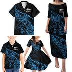 New Zealand Lawn Bowls Custom Family Matching Puletasi and Hawaiian Shirt Blue Maori Warrior Tribal Silver Fern - Aussie Hoodie
