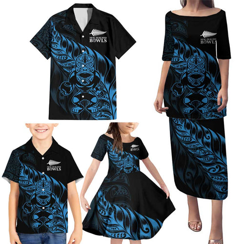 New Zealand Lawn Bowls Custom Family Matching Puletasi and Hawaiian Shirt Blue Maori Warrior Tribal Silver Fern - Aussie Hoodie
