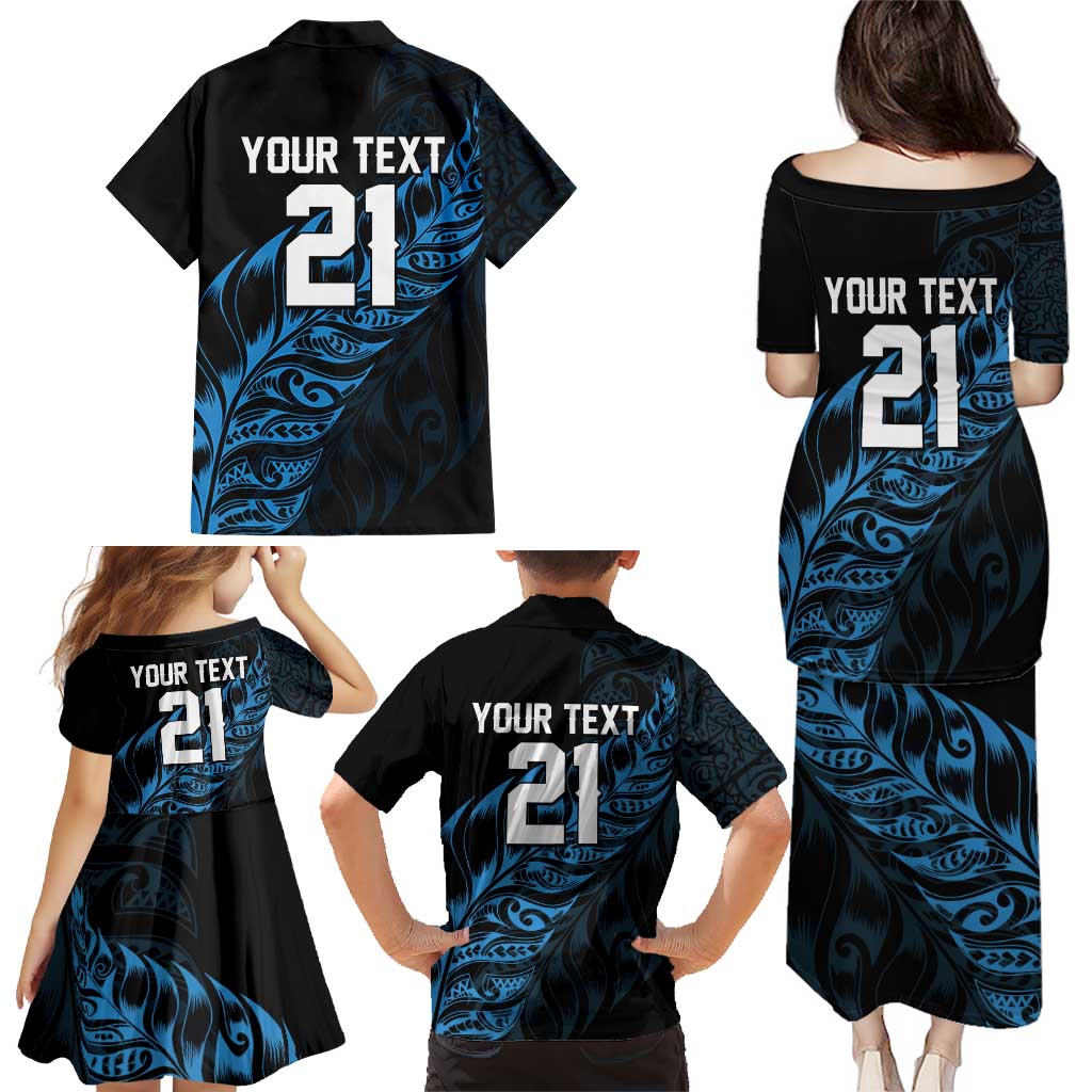 New Zealand Lawn Bowls Custom Family Matching Puletasi and Hawaiian Shirt Blue Maori Warrior Tribal Silver Fern - Aussie Hoodie