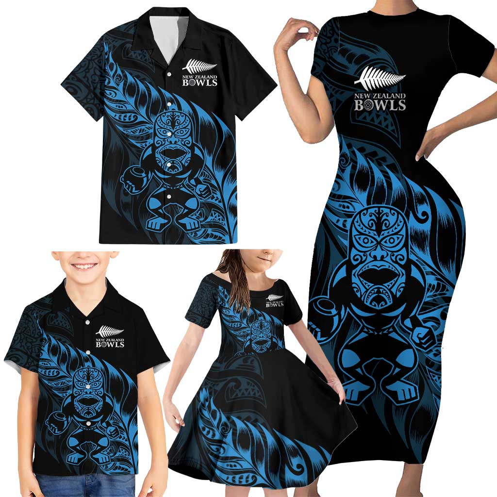 New Zealand Lawn Bowls Custom Family Matching Short Sleeve Bodycon Dress and Hawaiian Shirt Blue Maori Warrior Tribal Silver Fern - Aussie Hoodie