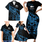 New Zealand Lawn Bowls Custom Family Matching Short Sleeve Bodycon Dress and Hawaiian Shirt Blue Maori Warrior Tribal Silver Fern - Aussie Hoodie
