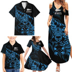 New Zealand Lawn Bowls Custom Family Matching Summer Maxi Dress and Hawaiian Shirt Blue Maori Warrior Tribal Silver Fern - Aussie Hoodie