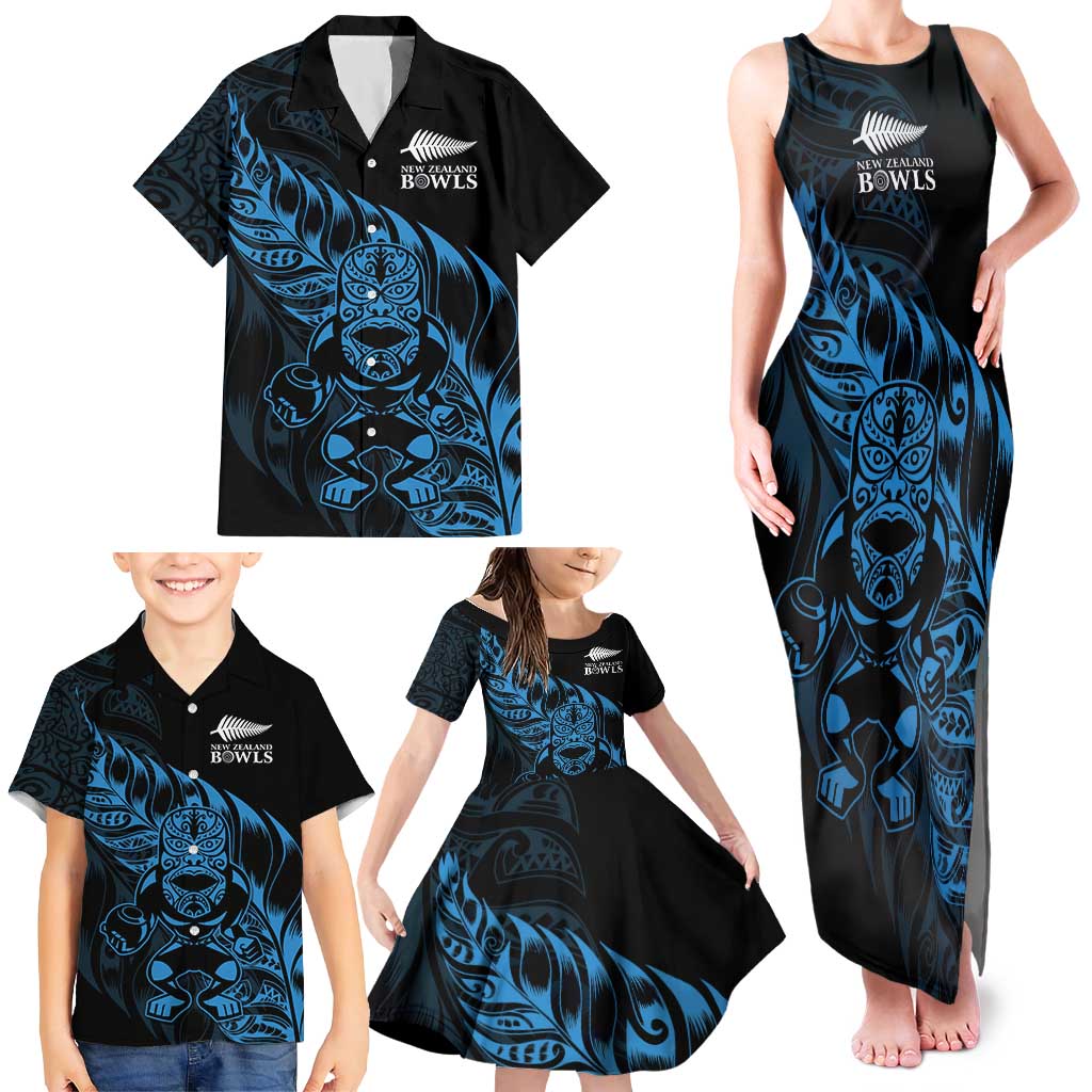 New Zealand Lawn Bowls Custom Family Matching Tank Maxi Dress and Hawaiian Shirt Blue Maori Warrior Tribal Silver Fern - Aussie Hoodie