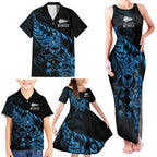 New Zealand Lawn Bowls Custom Family Matching Tank Maxi Dress and Hawaiian Shirt Blue Maori Warrior Tribal Silver Fern - Aussie Hoodie