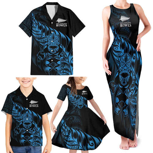 New Zealand Lawn Bowls Custom Family Matching Tank Maxi Dress and Hawaiian Shirt Blue Maori Warrior Tribal Silver Fern - Aussie Hoodie