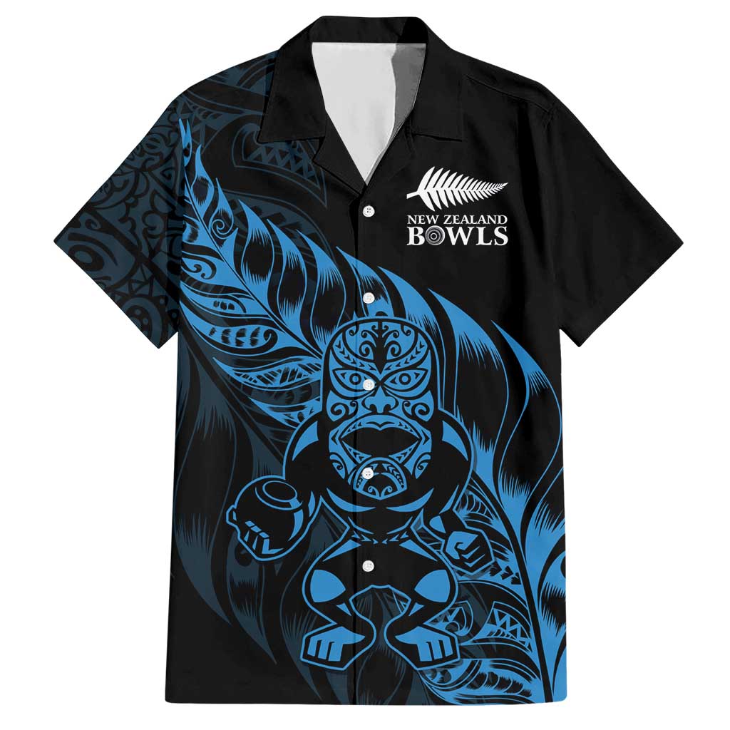 New Zealand Lawn Bowls Custom Hawaiian Shirt Blue Maori Warrior Tribal Silver Fern - Aussie Hoodie