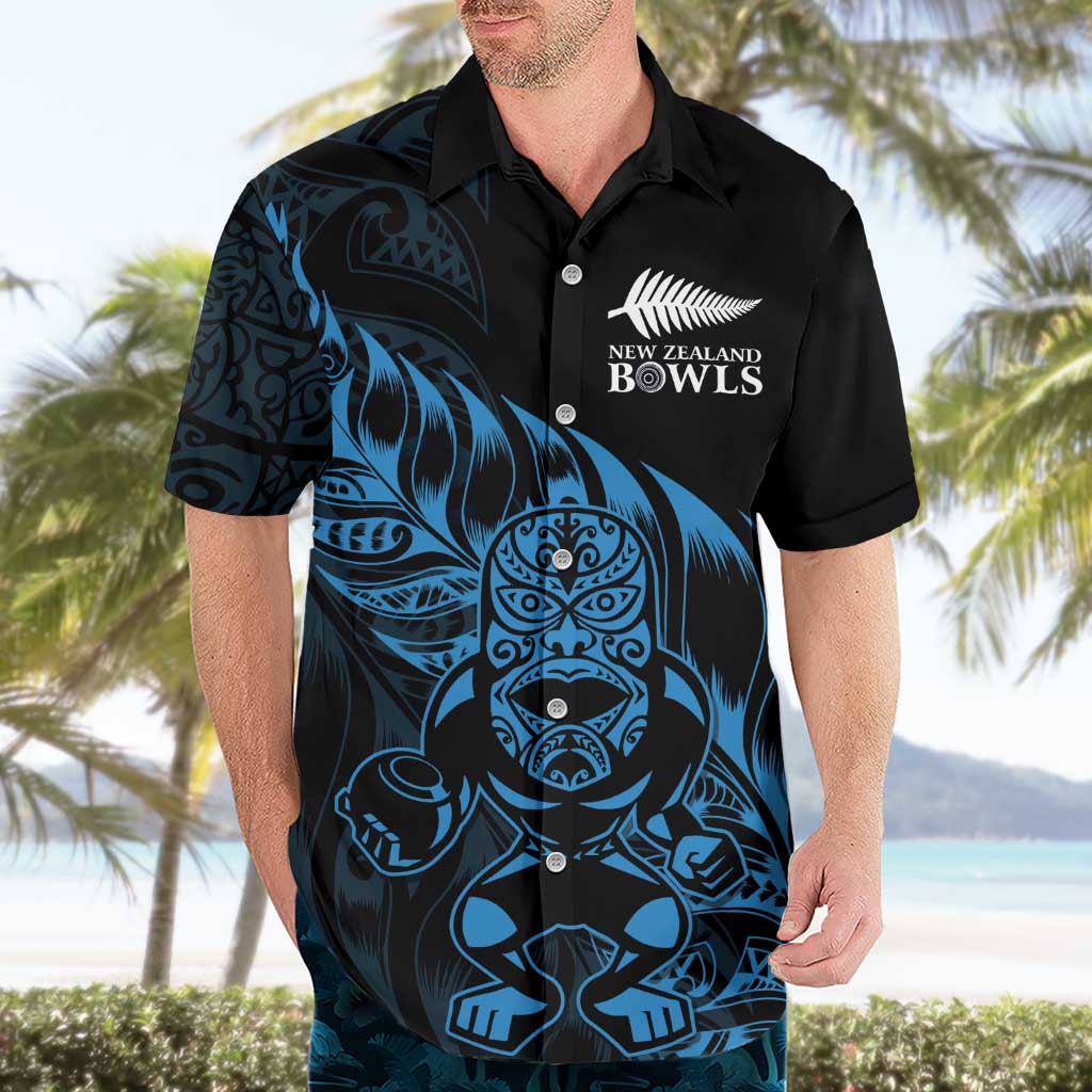New Zealand Lawn Bowls Custom Hawaiian Shirt Blue Maori Warrior Tribal Silver Fern - Aussie Hoodie