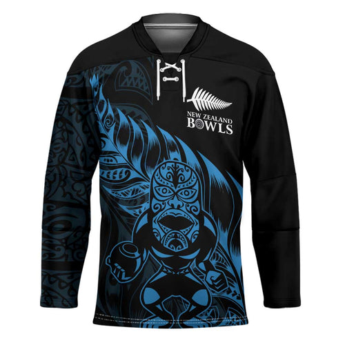 New Zealand Lawn Bowls Custom Hockey Jersey Blue Maori Warrior Tribal Silver Fern - Aussie Hoodie