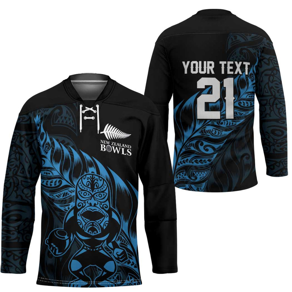 New Zealand Lawn Bowls Custom Hockey Jersey Blue Maori Warrior Tribal Silver Fern - Aussie Hoodie