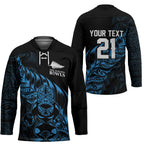 New Zealand Lawn Bowls Custom Hockey Jersey Blue Maori Warrior Tribal Silver Fern - Aussie Hoodie