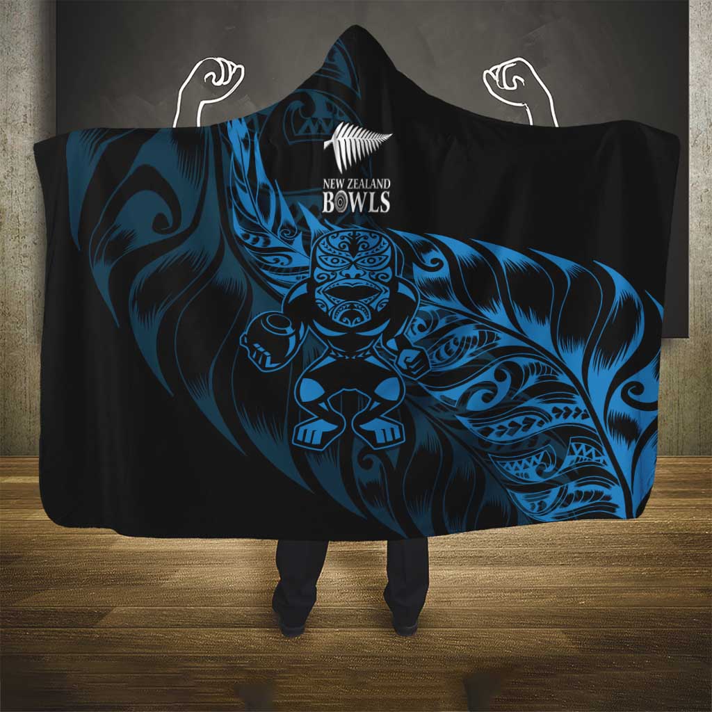 New Zealand Lawn Bowls Hooded Blanket Blue Maori Warrior Tribal Silver Fern - Aussie Hoodie