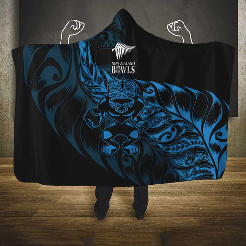 New Zealand Lawn Bowls Hooded Blanket Blue Maori Warrior Tribal Silver Fern - Aussie Hoodie