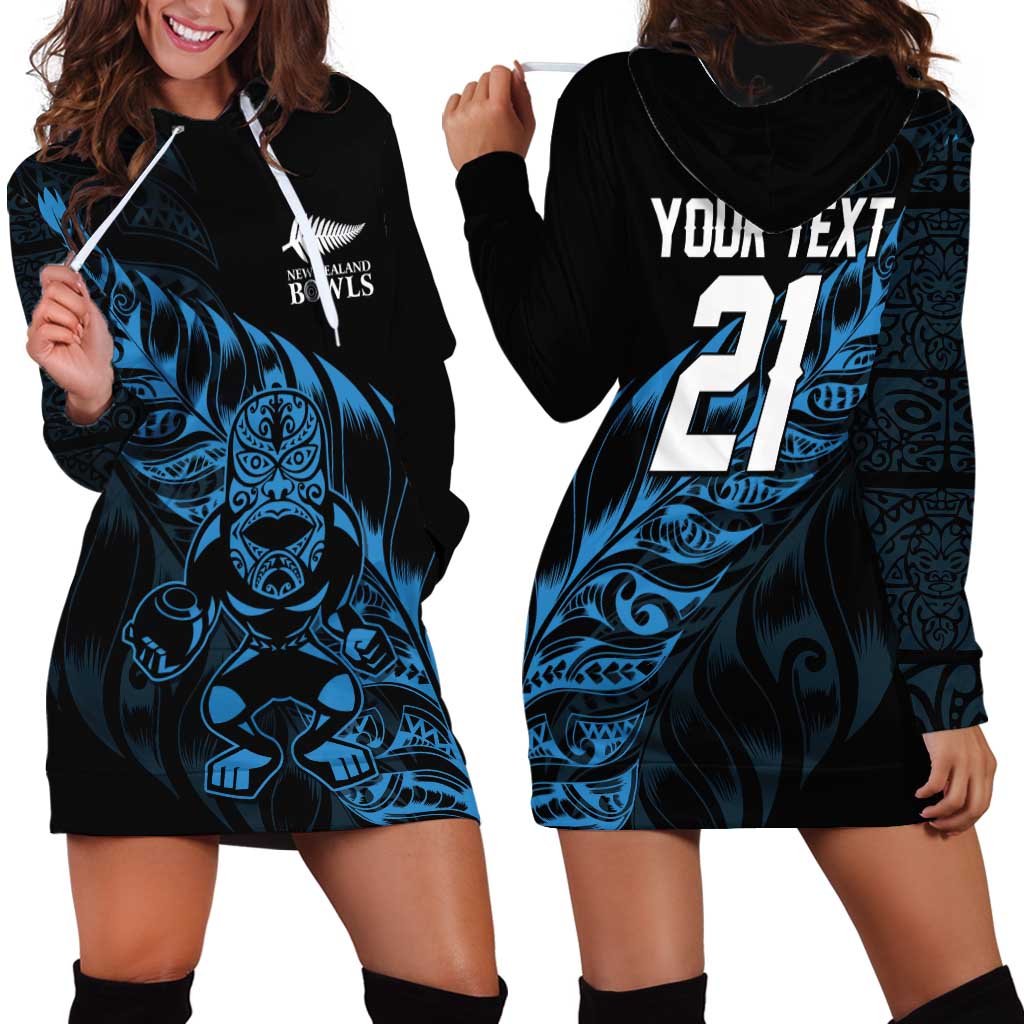 New Zealand Lawn Bowls Custom Hoodie Dress Blue Maori Warrior Tribal Silver Fern - Aussie Hoodie