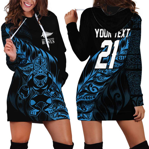 New Zealand Lawn Bowls Custom Hoodie Dress Blue Maori Warrior Tribal Silver Fern - Aussie Hoodie