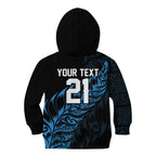 New Zealand Lawn Bowls Custom Kid Hoodie Blue Maori Warrior Tribal Silver Fern - Aussie Hoodie