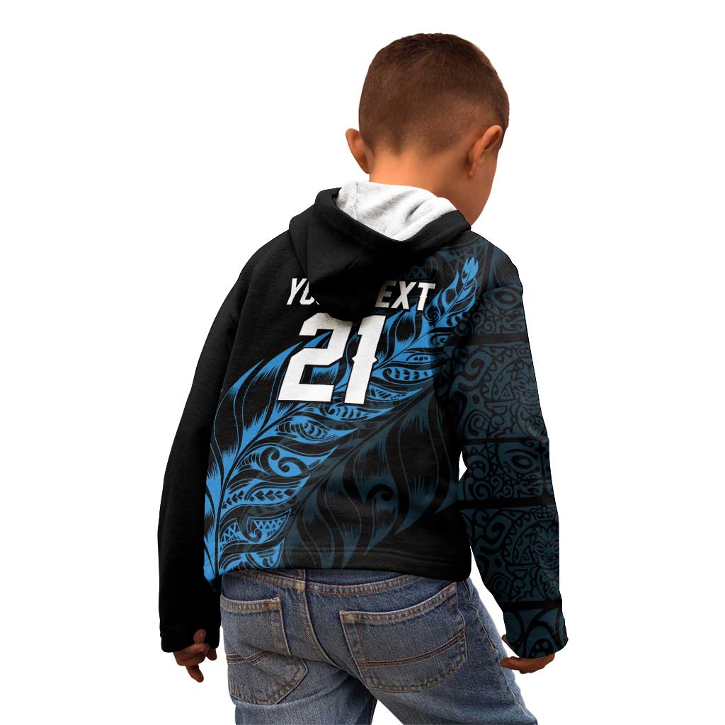 New Zealand Lawn Bowls Custom Kid Hoodie Blue Maori Warrior Tribal Silver Fern - Aussie Hoodie