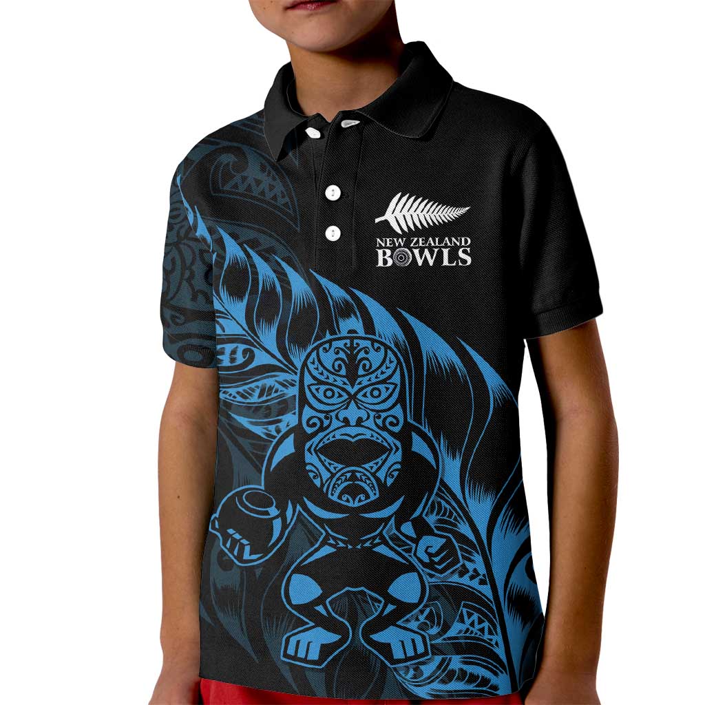New Zealand Lawn Bowls Custom Kid Polo Shirt Blue Maori Warrior Tribal Silver Fern - Aussie Hoodie