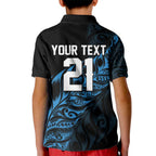 New Zealand Lawn Bowls Custom Kid Polo Shirt Blue Maori Warrior Tribal Silver Fern - Aussie Hoodie