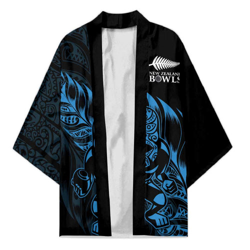 New Zealand Lawn Bowls Custom Kimono Blue Maori Warrior Tribal Silver Fern - Aussie Hoodie