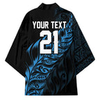 New Zealand Lawn Bowls Custom Kimono Blue Maori Warrior Tribal Silver Fern - Aussie Hoodie