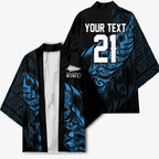 New Zealand Lawn Bowls Custom Kimono Blue Maori Warrior Tribal Silver Fern - Aussie Hoodie