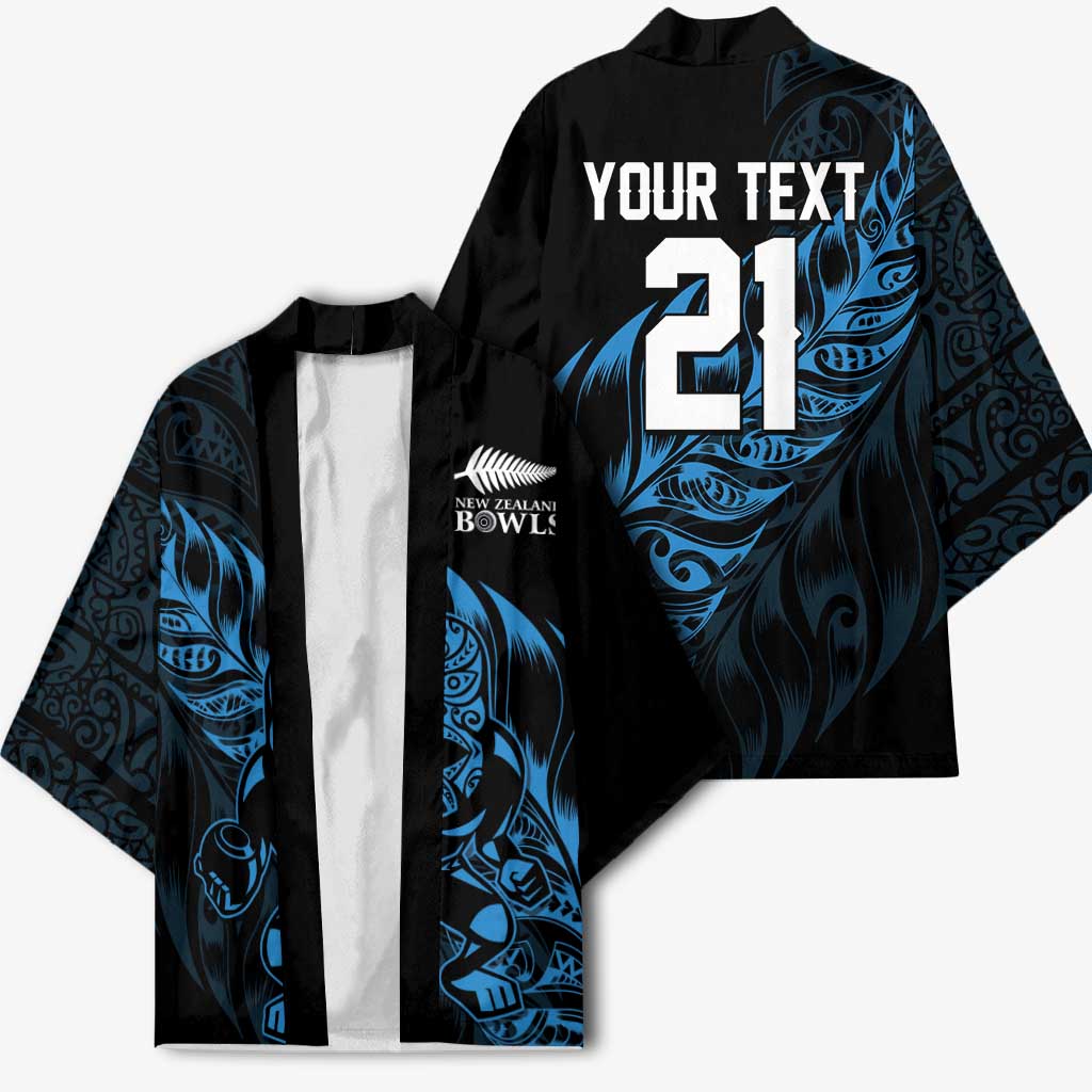 New Zealand Lawn Bowls Custom Kimono Blue Maori Warrior Tribal Silver Fern - Aussie Hoodie