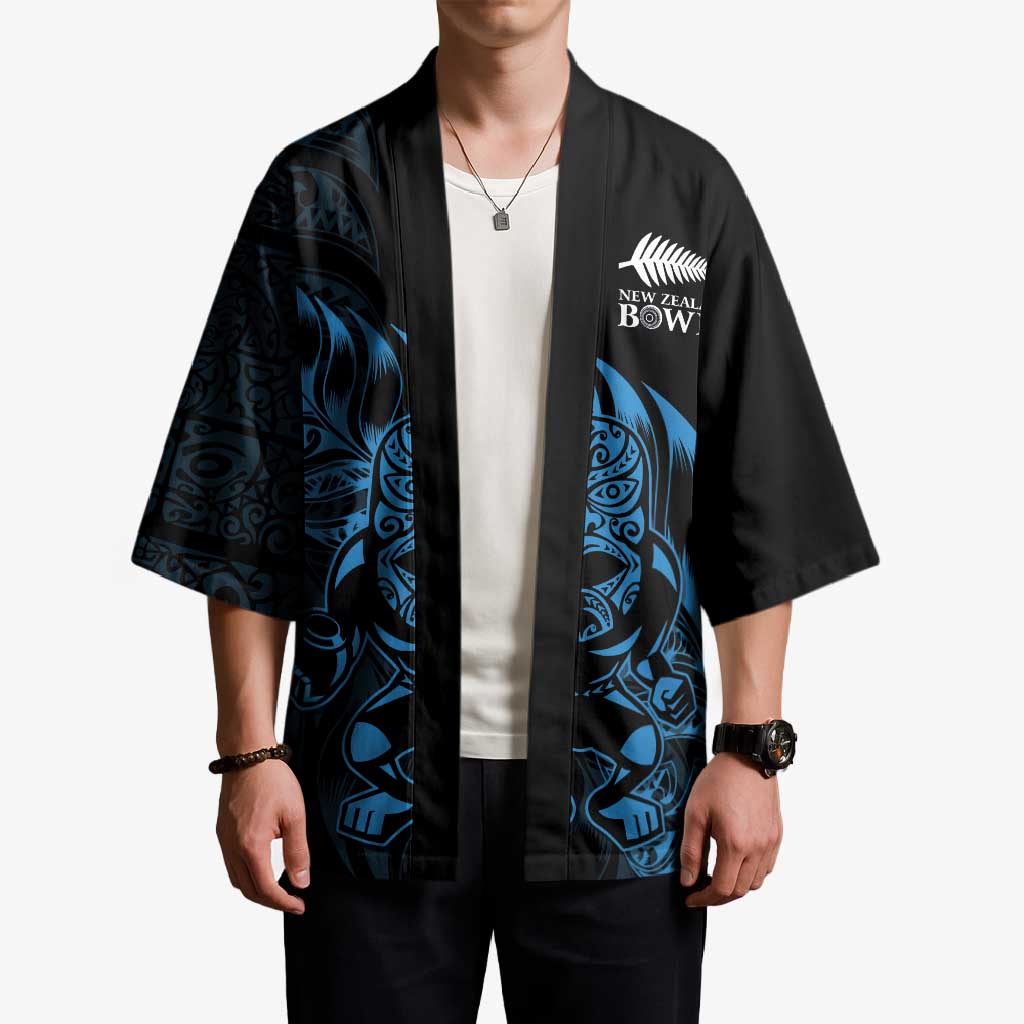 New Zealand Lawn Bowls Custom Kimono Blue Maori Warrior Tribal Silver Fern - Aussie Hoodie