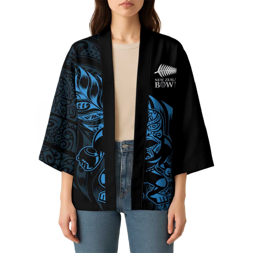New Zealand Lawn Bowls Custom Kimono Blue Maori Warrior Tribal Silver Fern - Aussie Hoodie