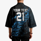 New Zealand Lawn Bowls Custom Kimono Blue Maori Warrior Tribal Silver Fern - Aussie Hoodie