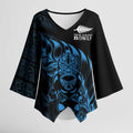 New Zealand Lawn Bowls Custom Kimono Sleeve Blouse Blue Maori Warrior Tribal Silver Fern - Aussie Hoodie